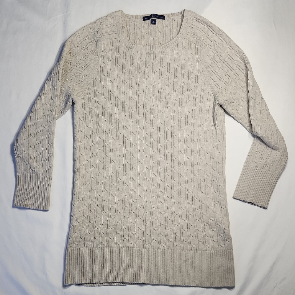 GAP Beige Cable Knit Sweater Small | 3/4 Sleeve | EUC